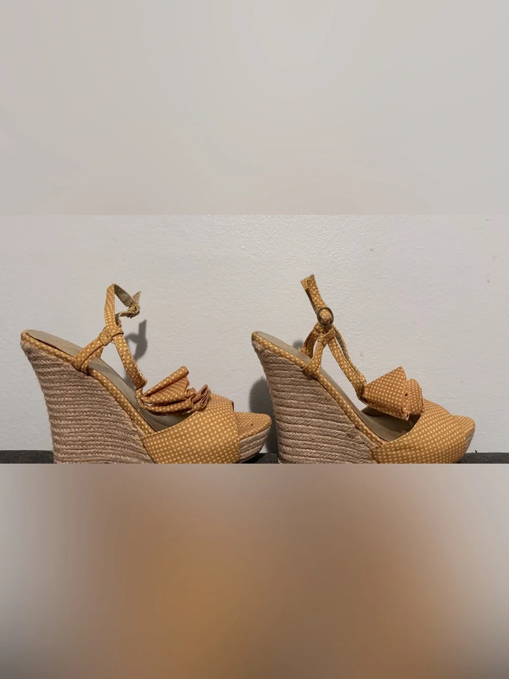 Seychelles Orange Polka Dot Ruffle Wedge Sandals